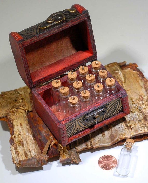 Love Potion DIY Kit by The Healing Gypsy* 12 Tiny Bottles w/ Corks in Wooden Trunk* Kids Craft * Magic Potion Fun DIY Kit