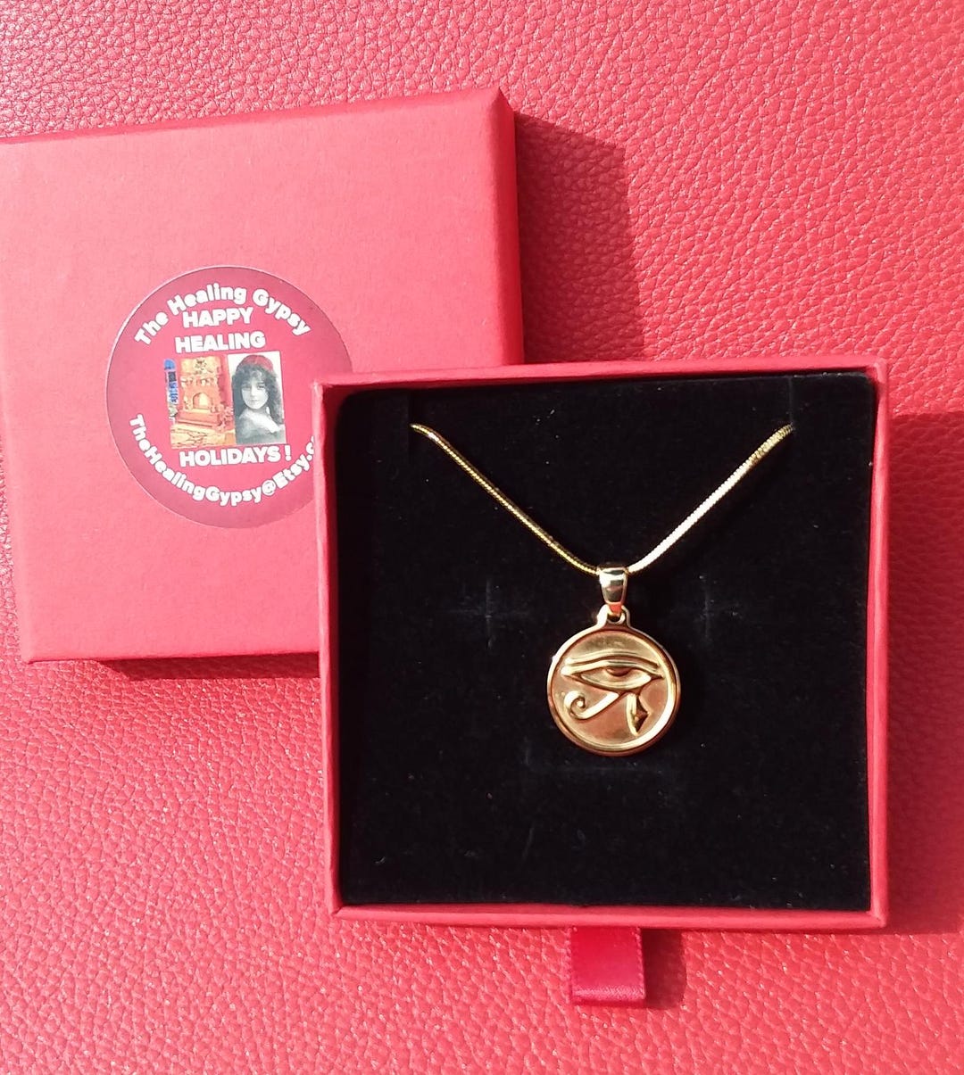 Egyptian 18 Kt Gold Eye of Horus Coin Charm Necklace by the Healing ...