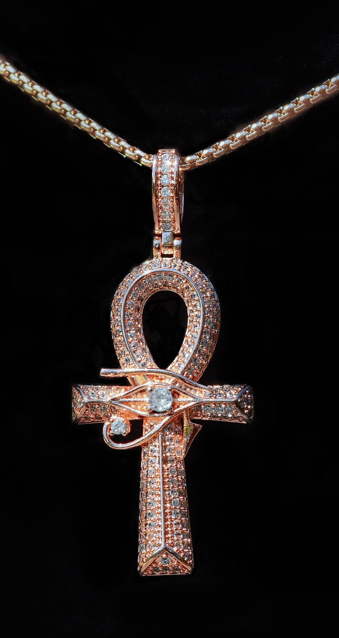Exquisite ROSE GOLD CZ Ankh Eye of Horus Pendant Necklace egyptian Jewelry gift for Mom Large Micro Pave Rose Gold Ankh Valentine Gift Etsy