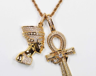 Gold Nefertiti & CZ Ankh DUO Charm Necklace by The Healing Gypsy* Micro Pavé Necklace with TWO Charms* Gift for Her* Gift Ready