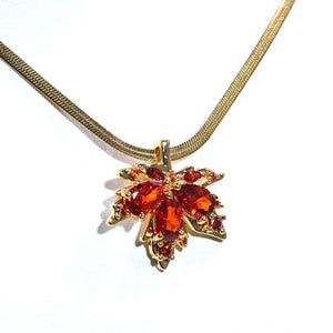 Maple Leaf CZ Necklace: Gold Snake Chain, Autumn Jewelry