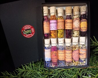 Dried Floral Apothecary {12} Glass 4 Dram Vials * Organic Flower Petals * Floral Craft Supply * Craft Gift * Dried Floral Spell Kit