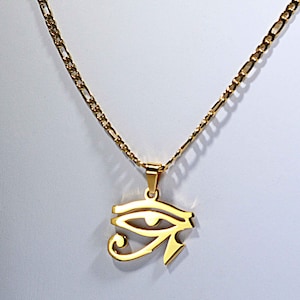 Shiny Gold Eye of Horus Charm Necklace * Eye of Horus on Gold Figaro 60cm Chain * Gift Idea for Him * Egyptian Jewelry For  Son of Boyfriend
