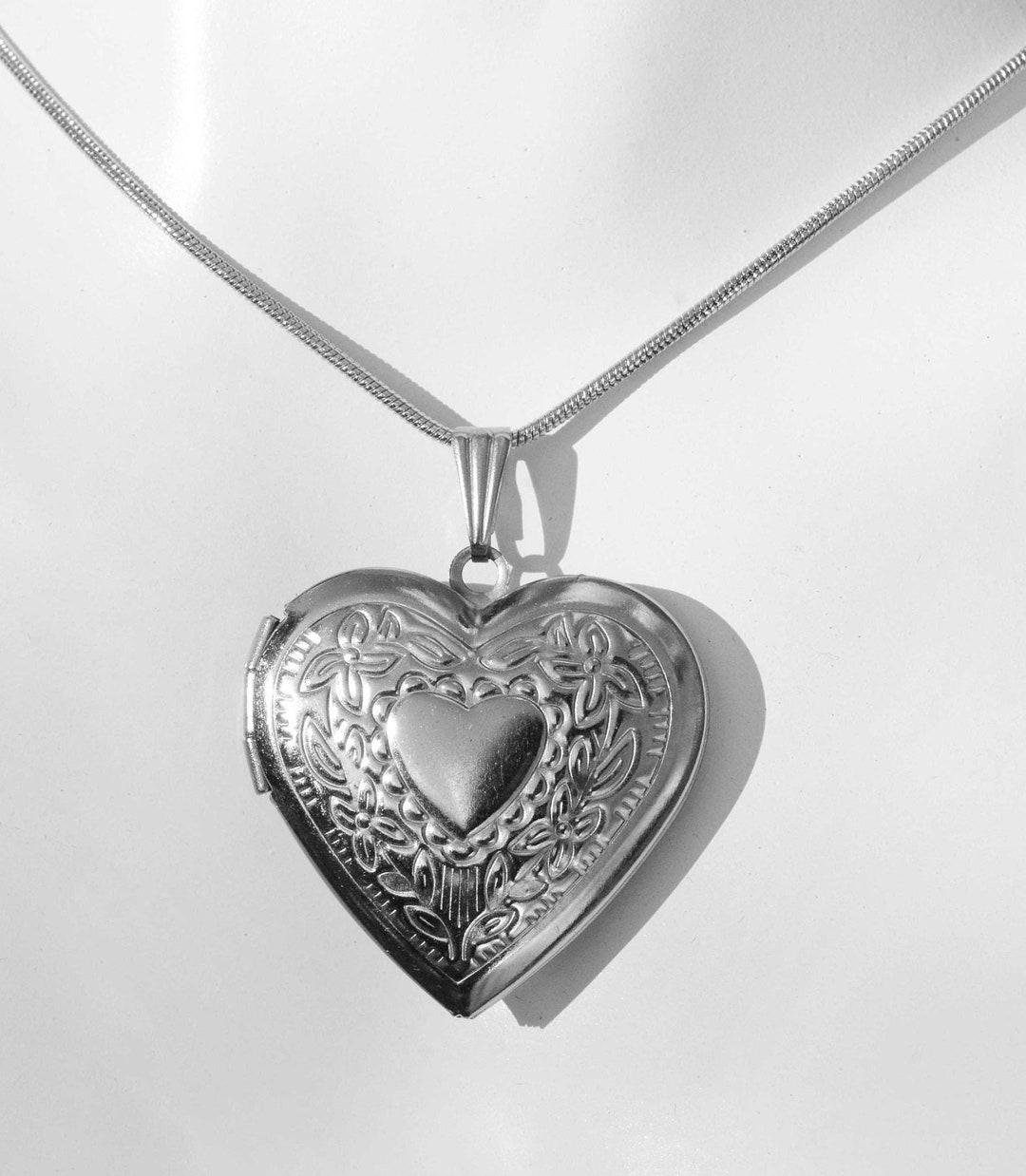 Locket Matte Silver Heart Photo Locket Heart Locket Etsy