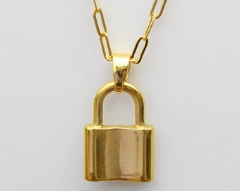 Gold Padlock Charm Necklace * Gift for Mom * Lock Charm Necklace on Gold 2mm Paperclip Chain * Trendy Necklace * Gift Idea for Her