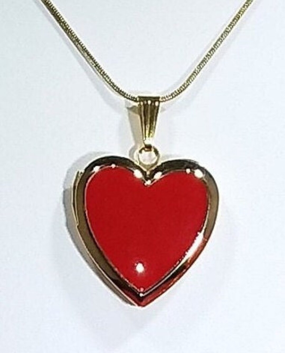 LOCKET Red and Gold Heart Shaped Photo Locket Keepsake Locket for Her