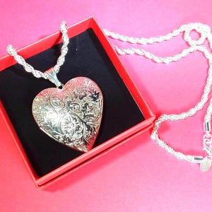 Silver HUGE Heart Photo Locket Necklace on 925 Sterling Rope Chain by The Healing Gypsy*Keepsake Jewelry* Silver Heart Locket * Gift For Her