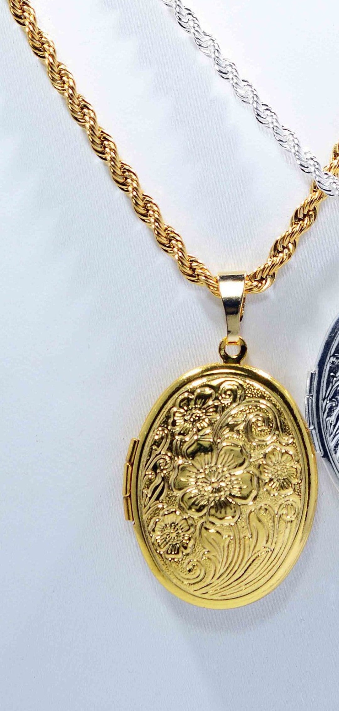 Gold Oval Locket Necklace on YOUR CUSTOM Gold Chain Gift for Her