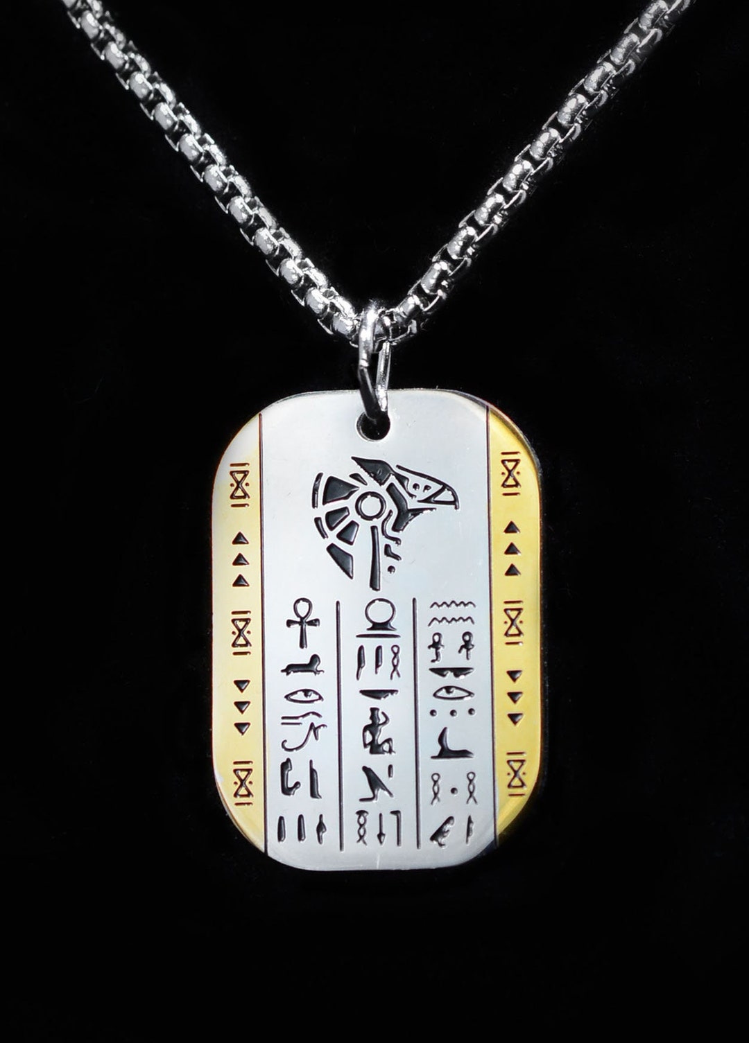 Silver Egyptian Hieroglyphics Dog Tag Charm Necklace unisex Gift ...