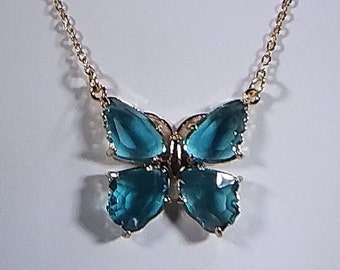 Large Blue Crystal Butterfly Pendant Necklace on a Split Cable Chain * Nature Jewelry * Large Blue Butterfly Necklace * Graduation Gift