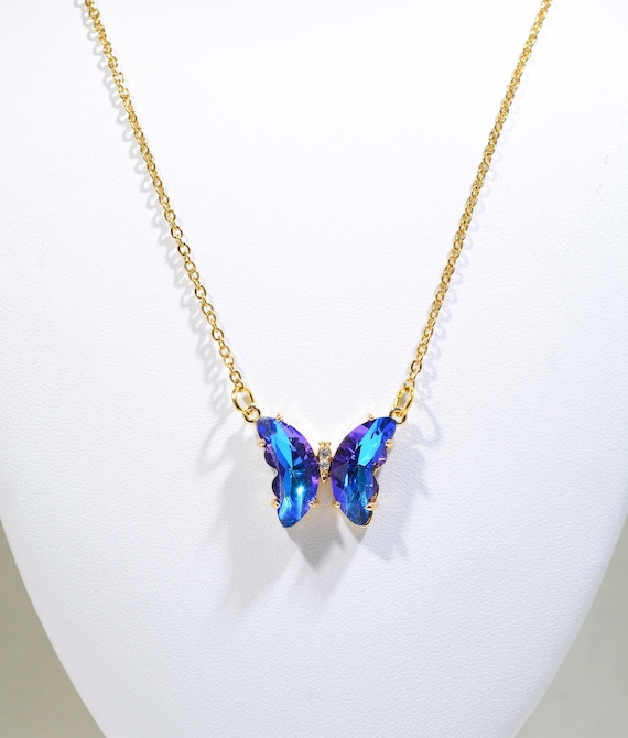 Lilac CRYSTAL Butterfly PENDANT Swarovski Element SILVER NECKLACE FREE GIFT  BAG | eBay