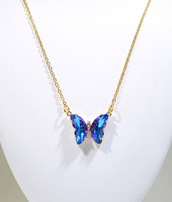 Lilac CRYSTAL Butterfly PENDANT Swarovski Element SILVER NECKLACE FREE GIFT  BAG | eBay