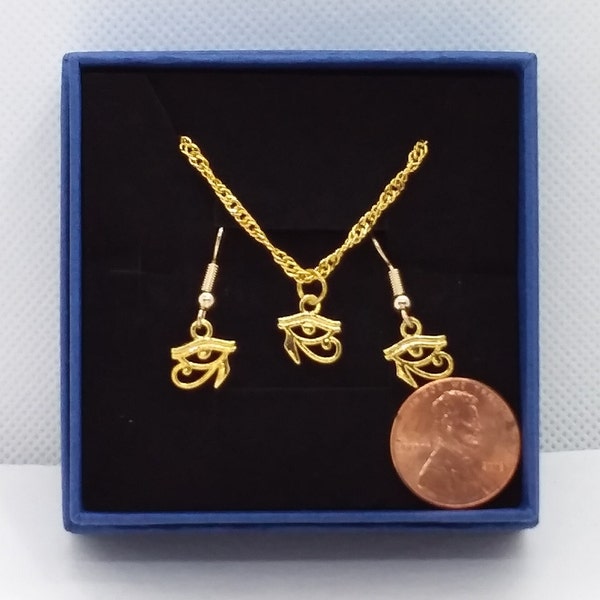 24kt Gold TINY Eye of Ra Jewelry Gift Set * Minimalist Gold Jewelry * Birthday Gift Idea *24 kt Gold Eye of Ra Necklace & Earrings Gift Set