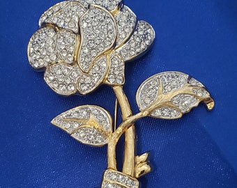Nolan Miller Pavé Rose Gold Tone and Crystal Pin Brooch