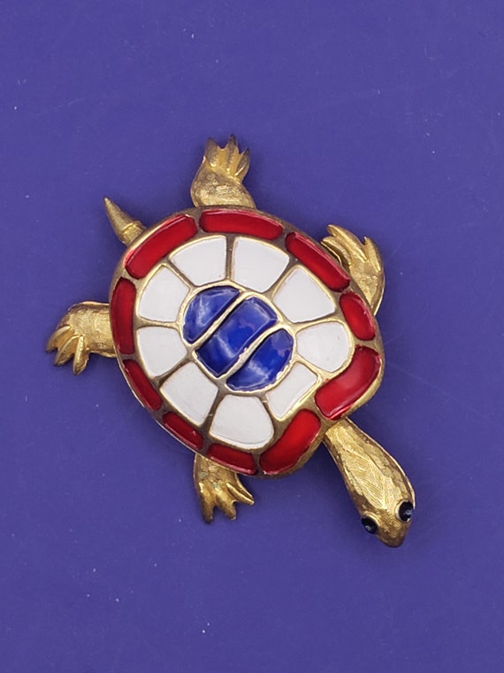 Enamel Turtle Pin Brooch - image 1