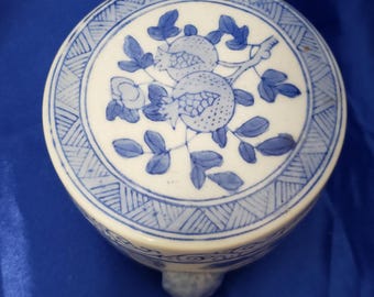 Vintage Blue and White Porcelain Round Box
