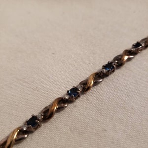 Vintage Gold Washed Sterling Silver Sapphire and Diamond Bracelet