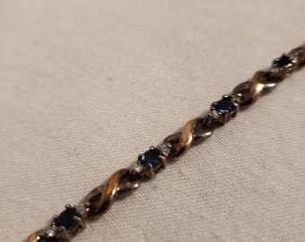 Vintage Gold Washed Sterling Silver Sapphire and Diamond Bracelet