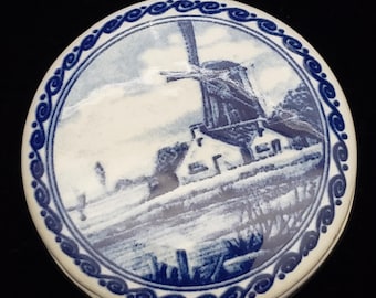 Vintage Delft Windmill Trinket Box Holland