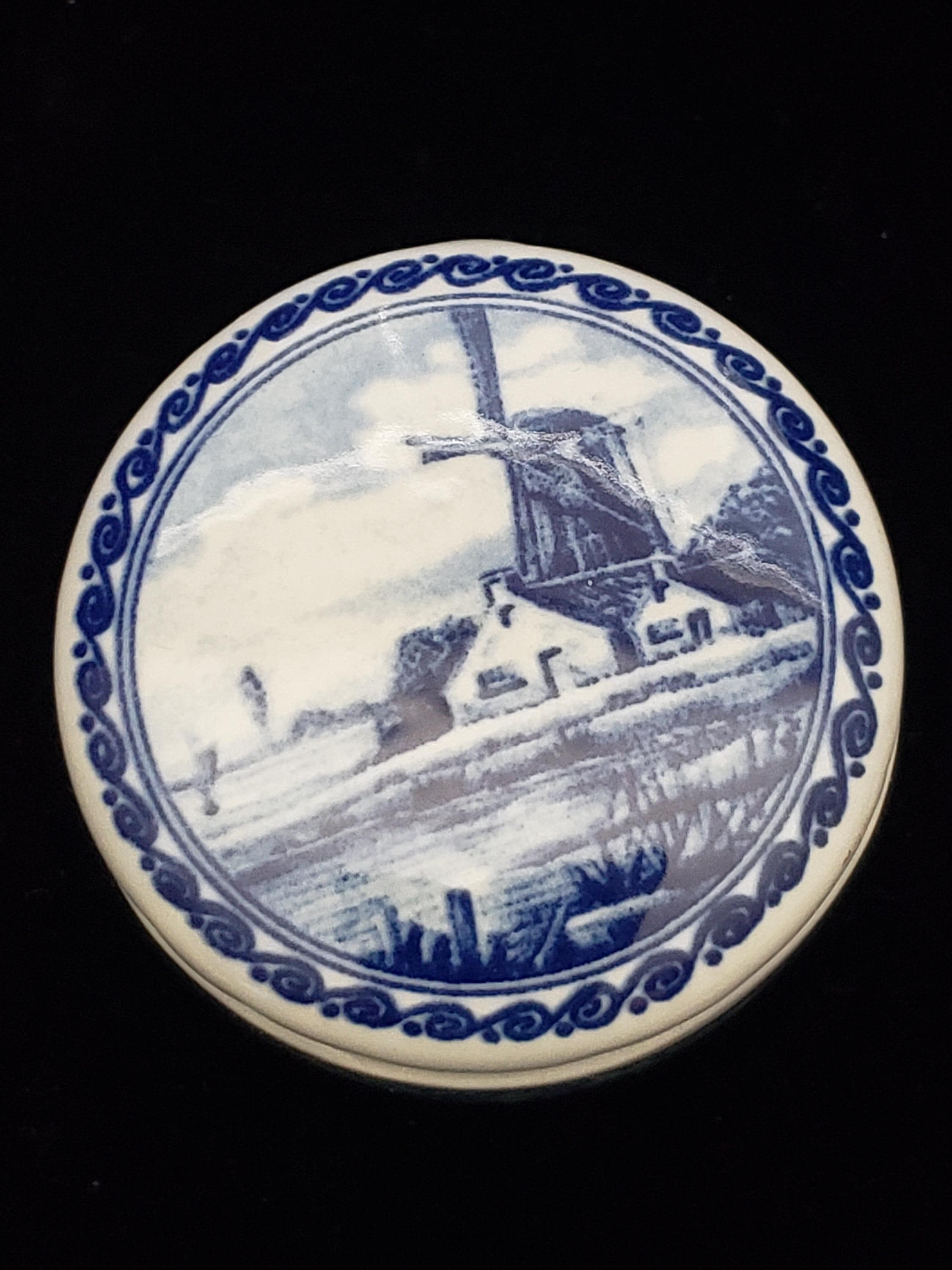 Vintage Delft Windmill Trinket Box Holland