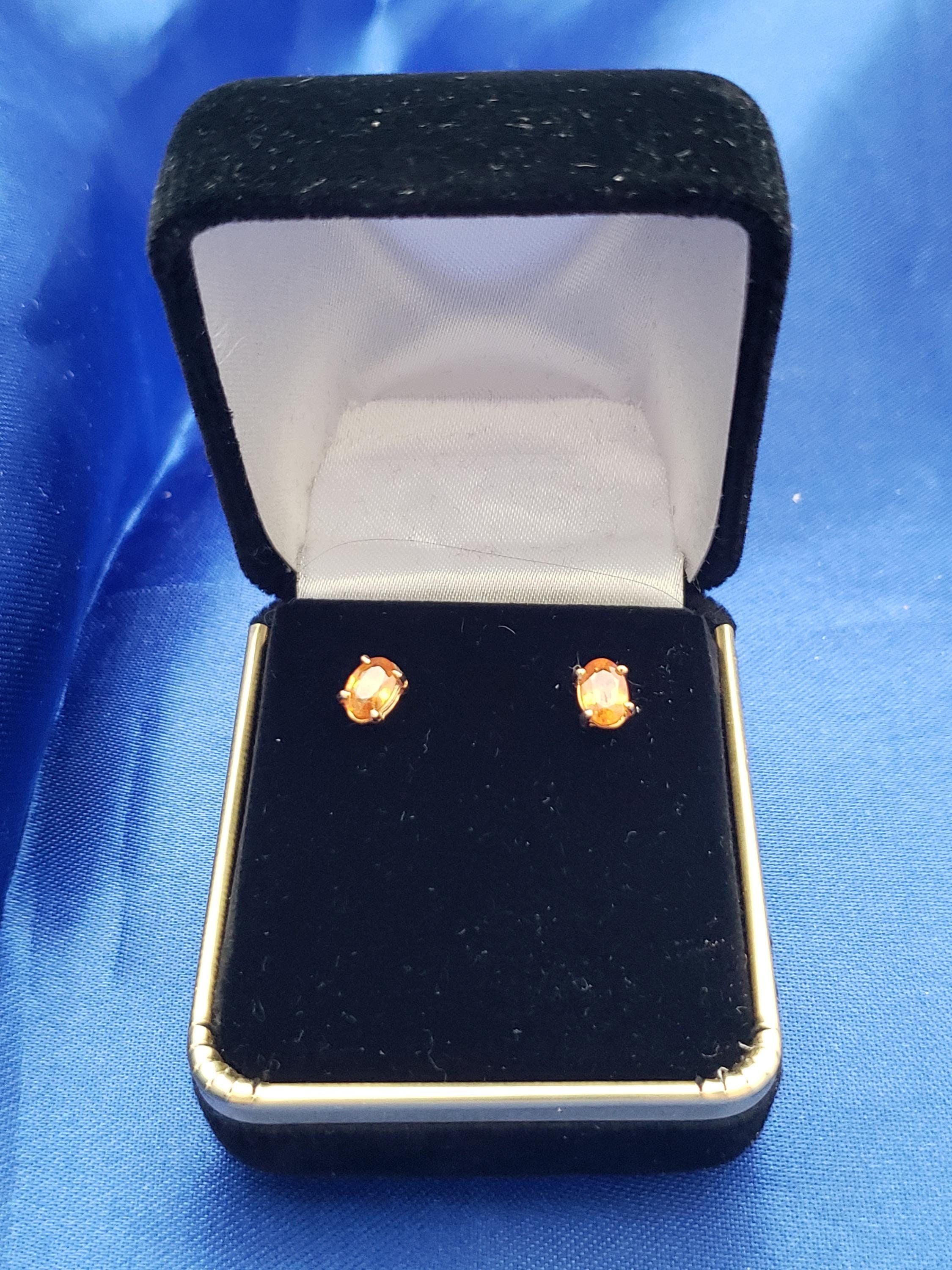 Mandarin Orange Garnet and 14K Yellow Gold Stud Earrings