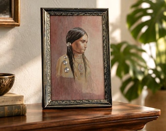 Vintage Framed Art Print Native American Woman Dufex Foil Print F.J. Warren Ltd