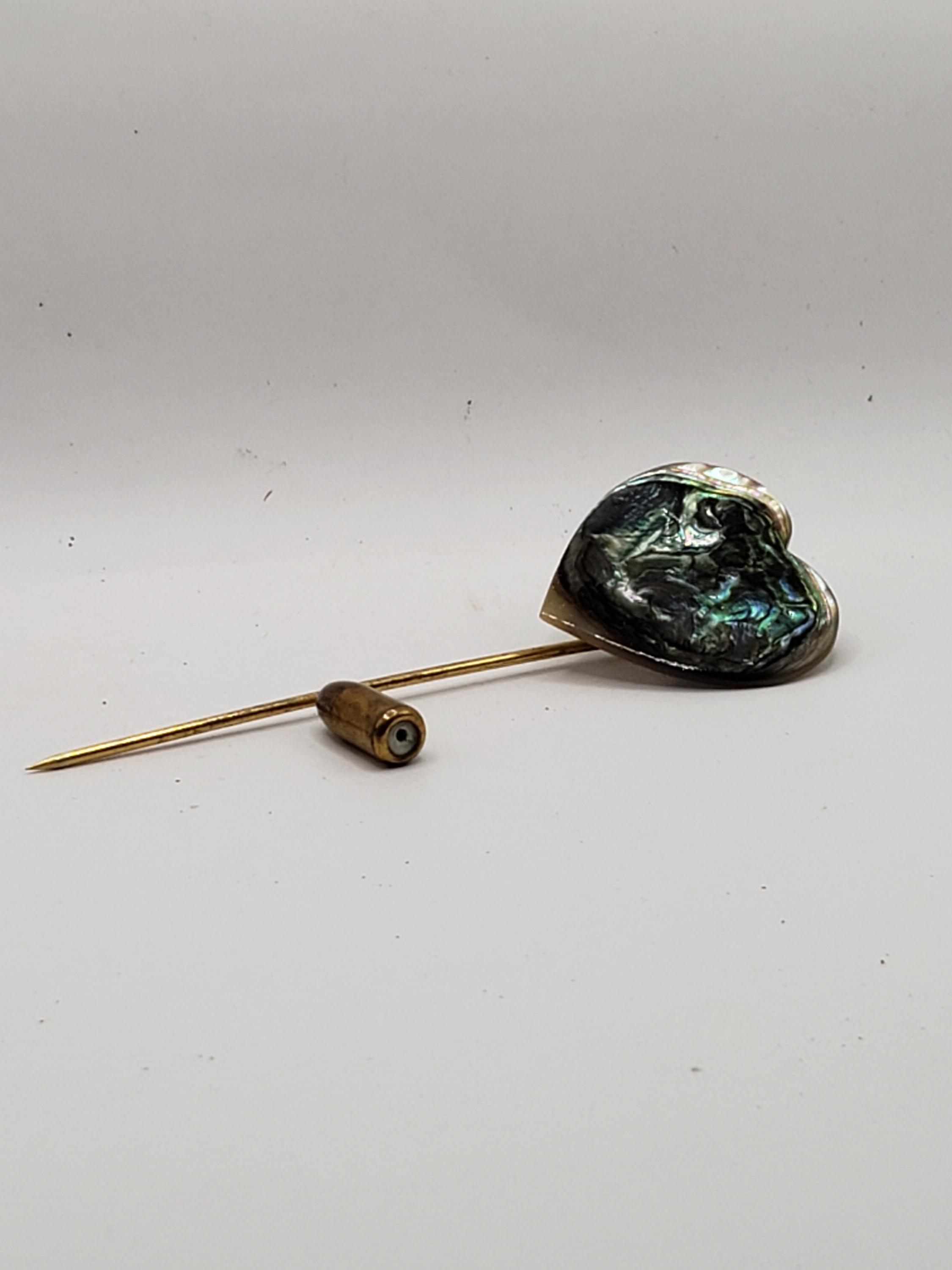 Vintage Miriam Haskell Abalone Shell Hat Stick Pin Vintage Signed Miriam Haskell Gold Tone Faux Pearl Hat Stick  main image 2