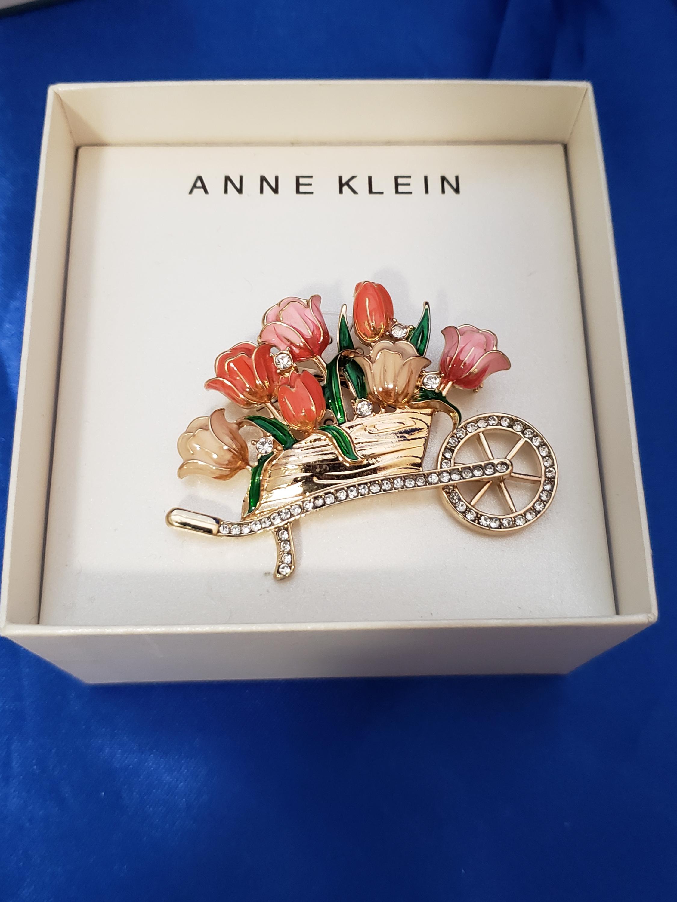 Enamel and Rhinestone Flower Cart Brooch Pin NIB