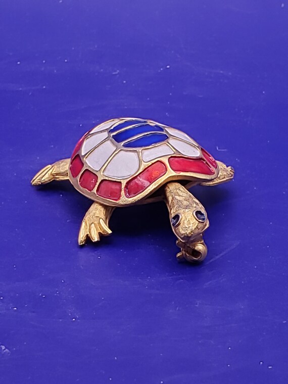 Enamel Turtle Pin Brooch - image 3