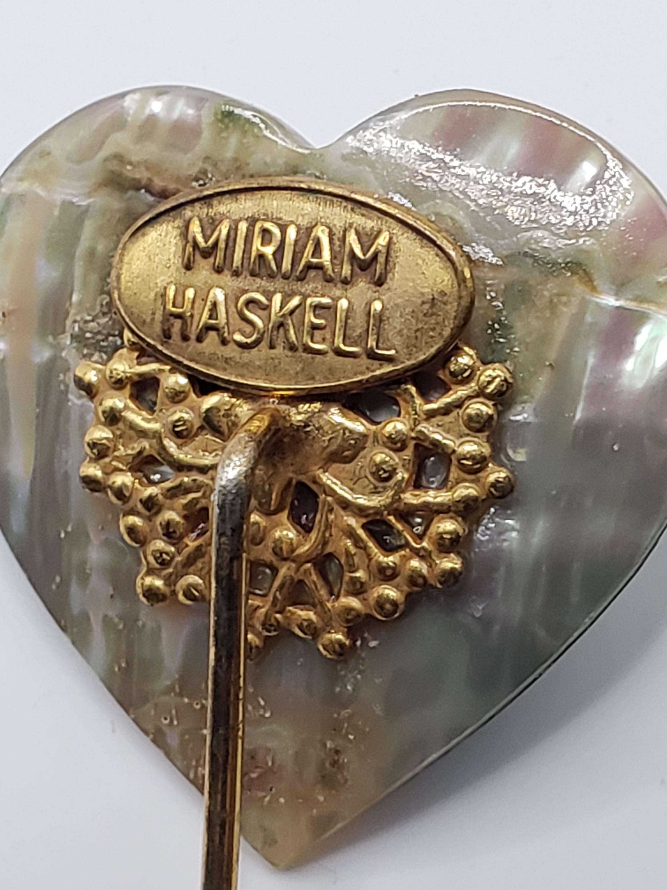 Vintage Miriam Haskell Abalone Shell Hat Stick Pin Vintage Signed Miriam Haskell Gold Tone Faux Pearl Hat Stick  main image 3