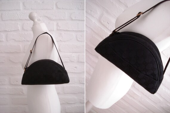 GUCCI - black logged cloth baguette bag