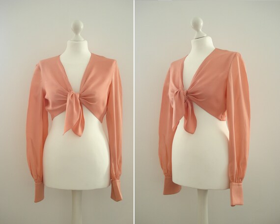VALENTINO pink silk short tied blouse