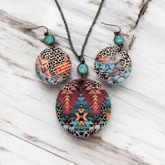 Western Necklace and Earring Set, Leather Necklace Set  display picture 3