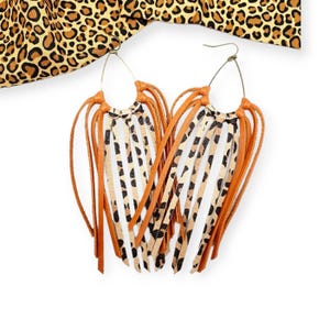 Leopard Leather Fringe Earrings: Long Tassel Statement Jewelry