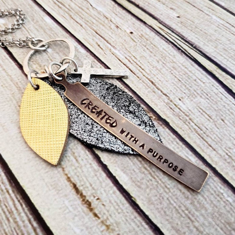 Womans Gift Inspirational Necklace Created With a Purpose Necklace Statement Necklace Boho Leather Necklace Long Leather Necklace