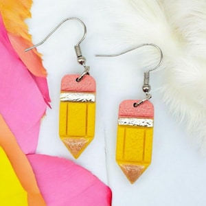 Pencil Clay Earrings, Teacher Earrings, Handmade School Earrings, Teacher Gift, Polymer Clay Dangles, Back to School Jewelry, Gift for Her