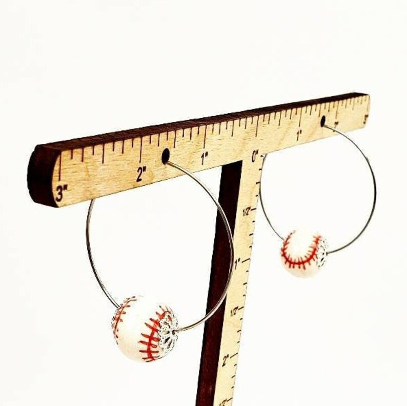 Baseball Hoop Earrings Beaded Baseball Earrings Baseball Etsy