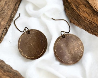 Hammered Brass Circle Earrings: Minimalist Geometric Jewelry