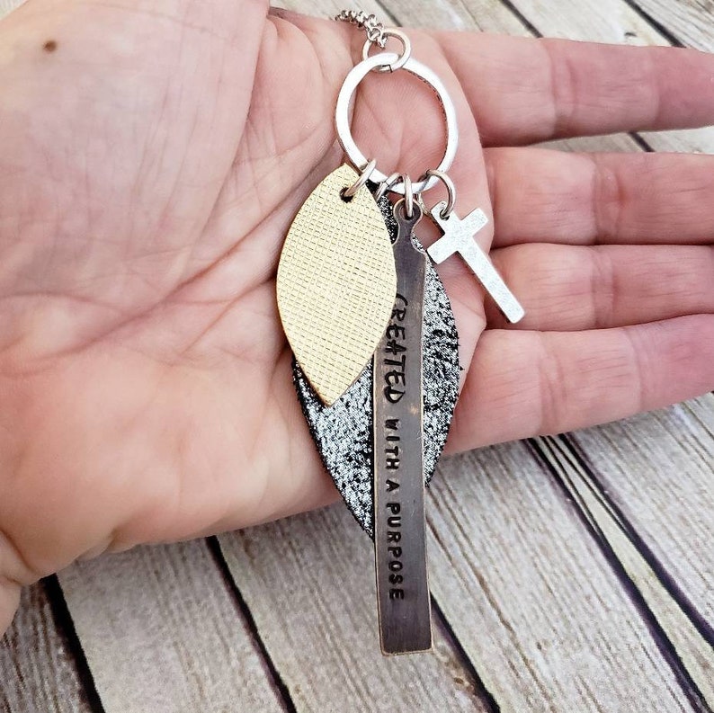 Womans Gift Inspirational Necklace Created With a Purpose Necklace Statement Necklace Boho Leather Necklace Long Leather Necklace