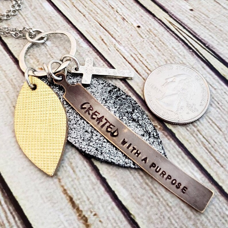 Womans Gift Inspirational Necklace Created With a Purpose Necklace Statement Necklace Boho Leather Necklace Long Leather Necklace