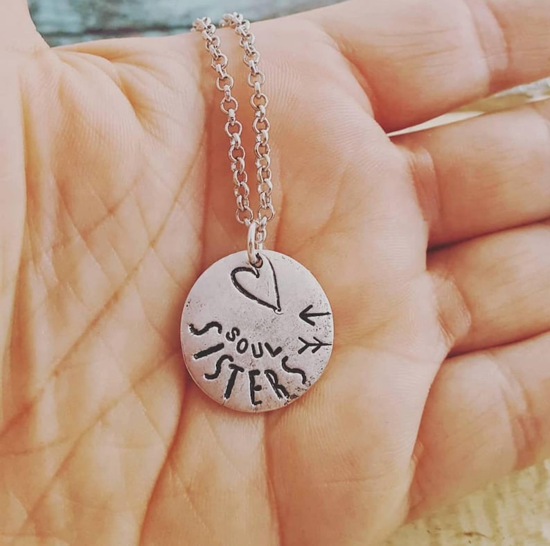 Friendship BFF Necklace Handstamped Necklace Matching Necklace Long Distance Gift For Friend Best Friends Soul Sisters Necklace