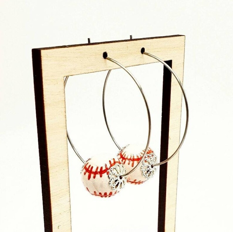 Baseball Hoop Earrings Beaded Baseball Earrings Baseball Etsy