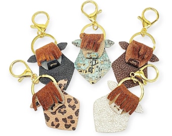 Highland Cow Keychain, Cow Keyring, Genuine Leather Keychain, Purse Bag Charm, Ranch Keychain, Western Keychain, Cute Cow Gift for Her