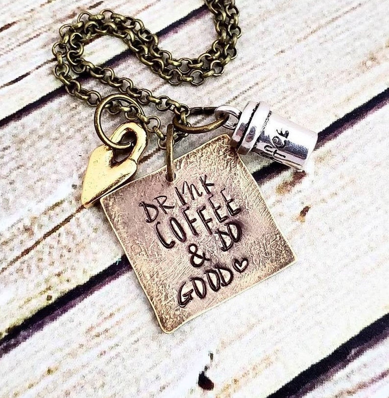 Hand Stamped Coffee Necklace Coffee Cup Jewelry image 0