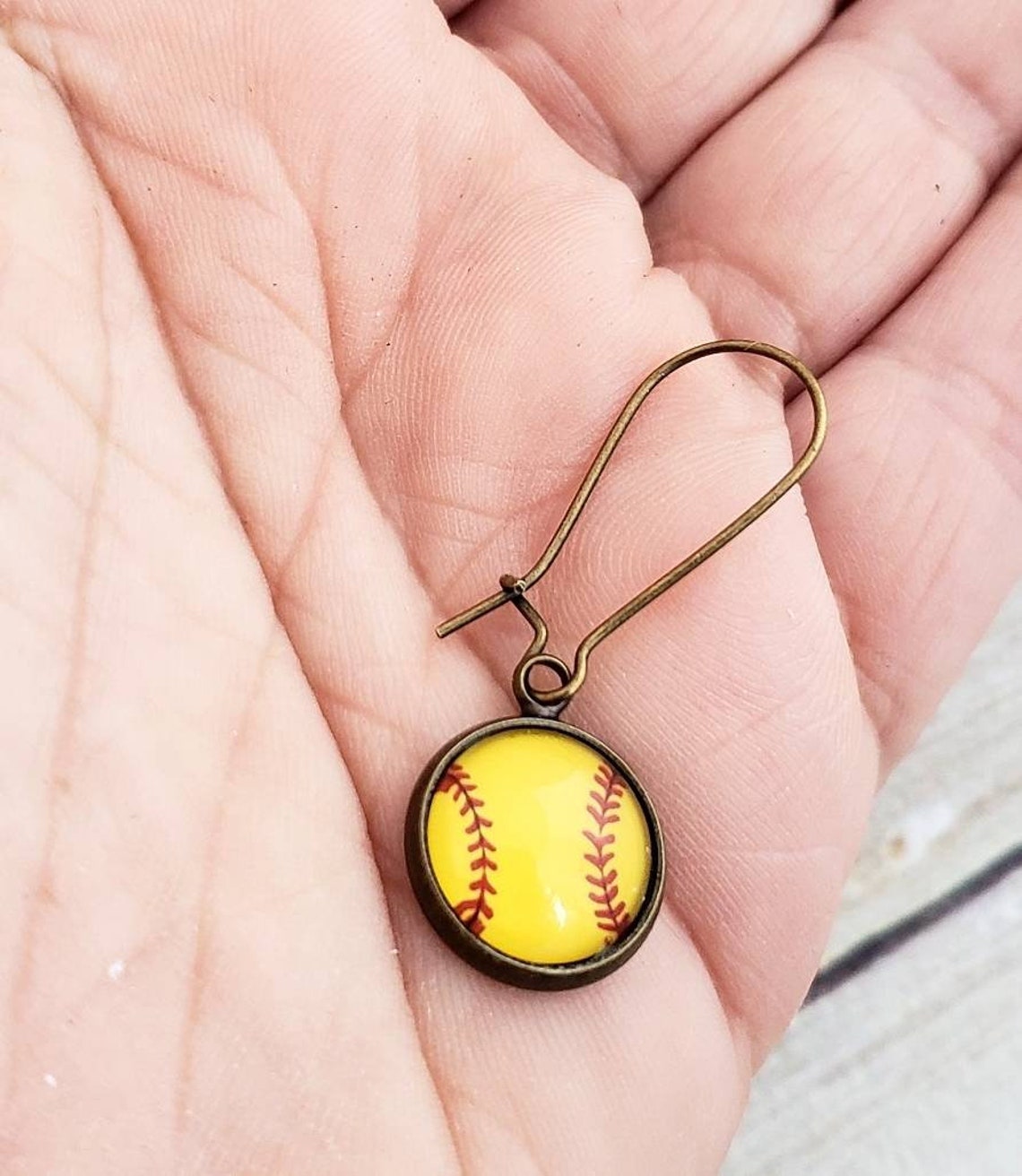 Softball Earrings Softball Jewelry Softball Dangles Yellow Etsy
