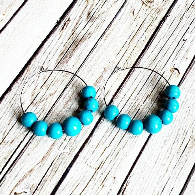 Wood Beaded Hoop Earrings Stainless Steel Hoop Earrings Etsy