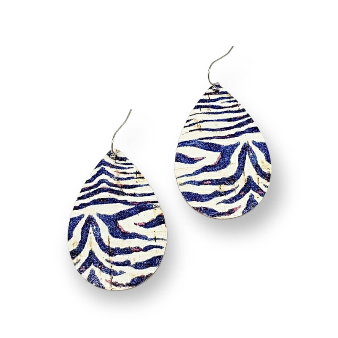 Zebra Leather Earrings Cork on Leather Teardrop Earrings Etsy