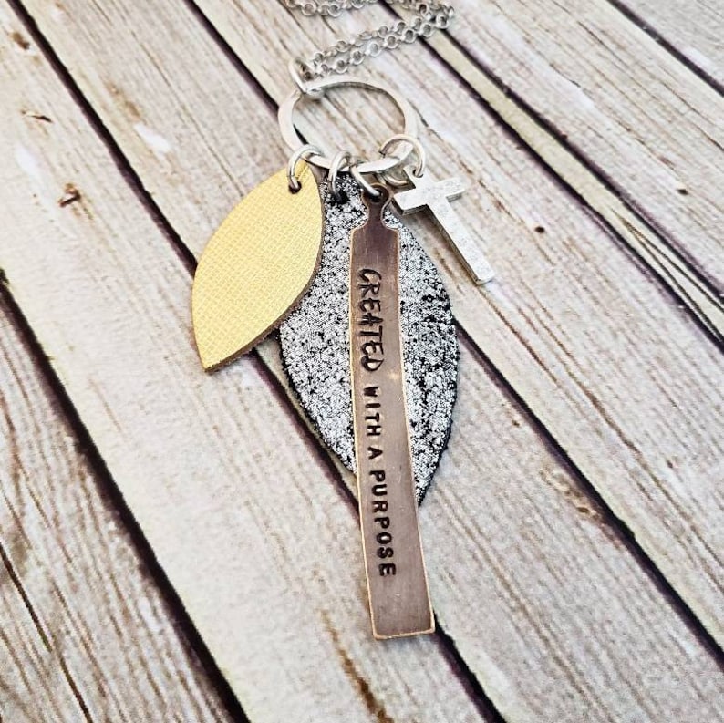 Womans Gift Inspirational Necklace Created With a Purpose Necklace Statement Necklace Boho Leather Necklace Long Leather Necklace