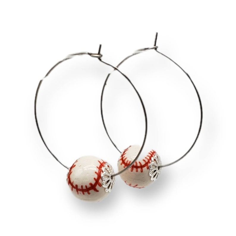 Baseball Hoop Earrings Beaded Baseball Earrings Baseball Etsy
