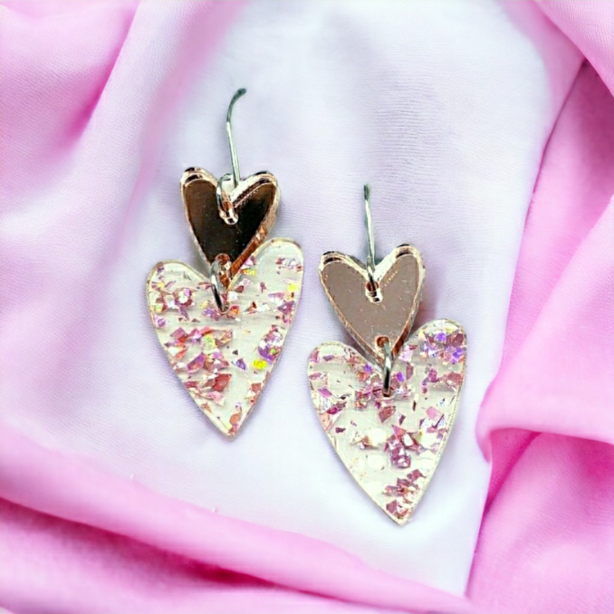 Glitter Acrylic Resin Heart Earrings 